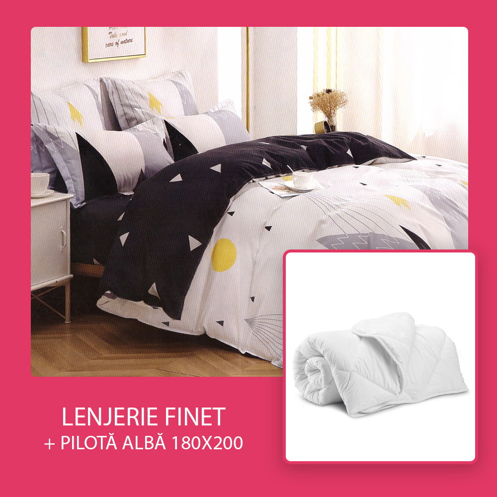 Set CADOU - Lenjerie 6 Piese + Pilota Alba de Vara 180x200 cm - Alba Happy Kids LF0834