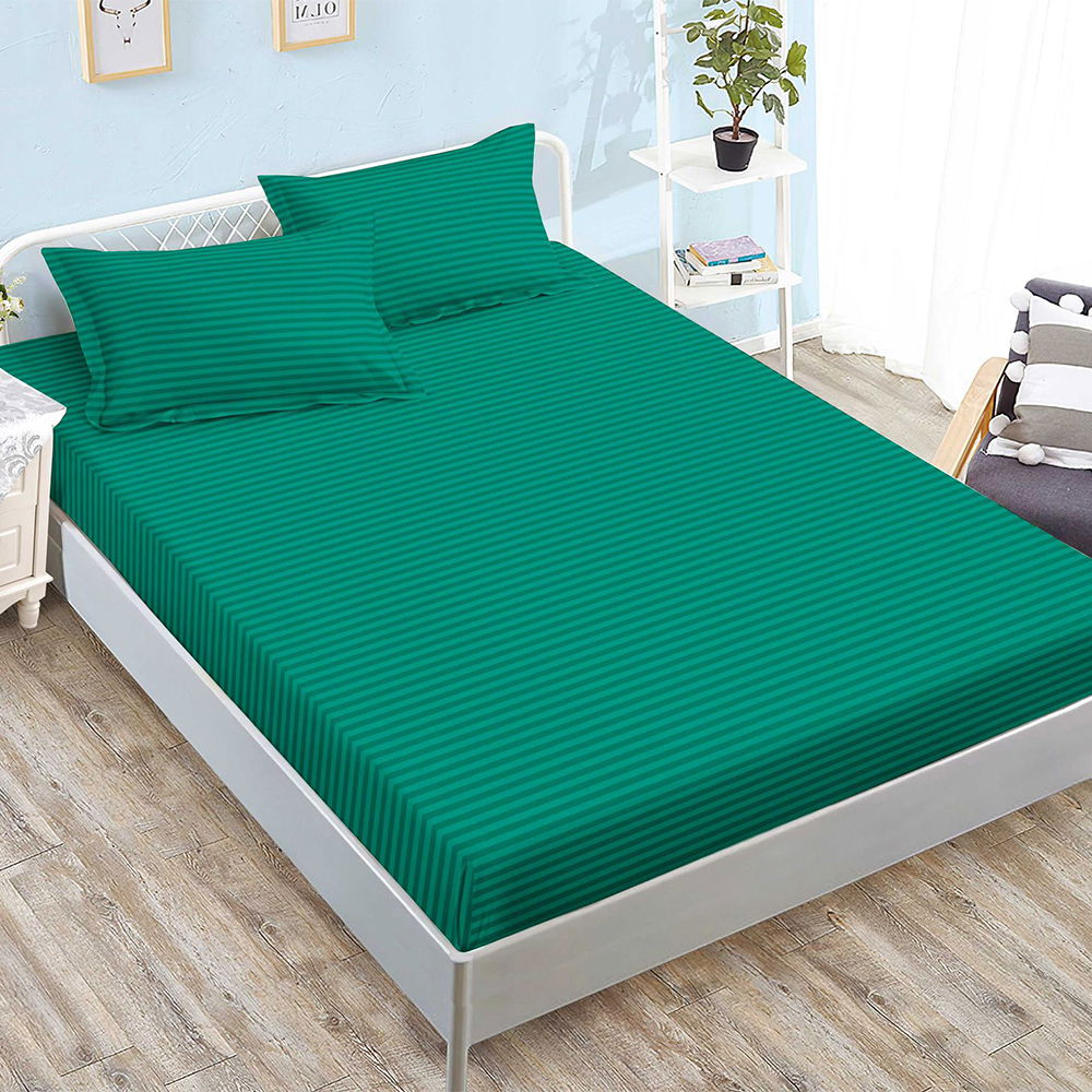 Cearceaf Pat cu Elastic Damasc Premium - 160/180x200 + 2 Fete Perna - Verde - CED0024