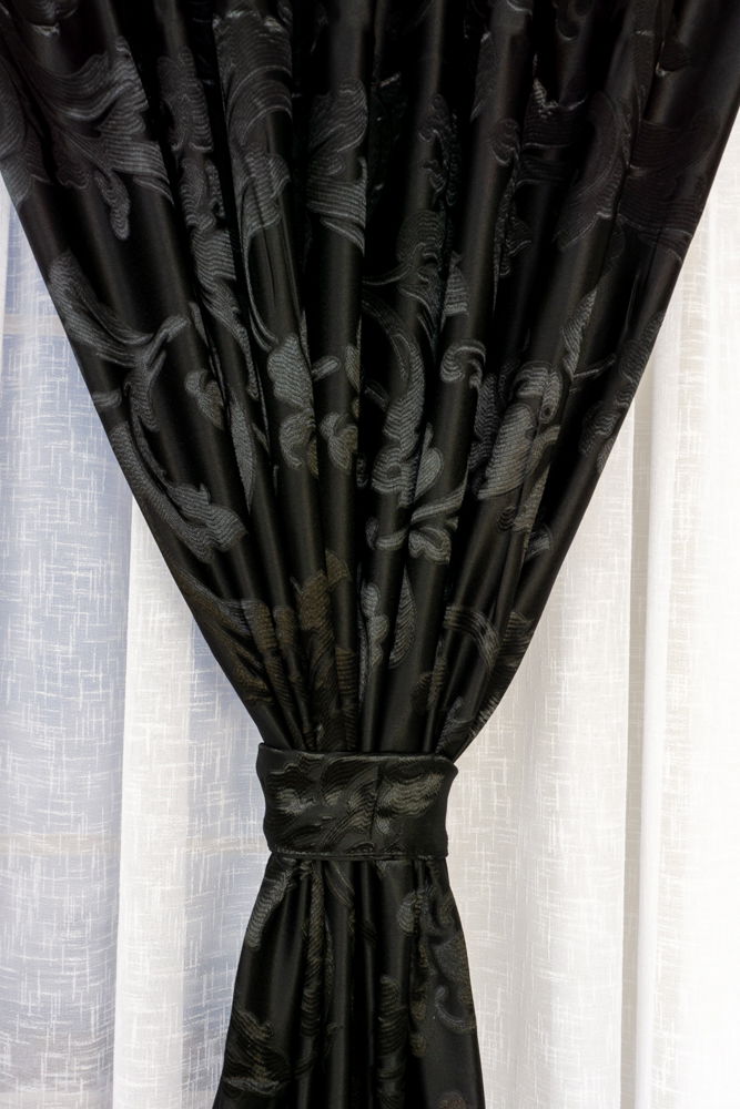 Set 2 Draperii Negru Elegant cu Imprimeu Floral 100x245cm cu Rejansa -DRPS006B_100x245_ATL