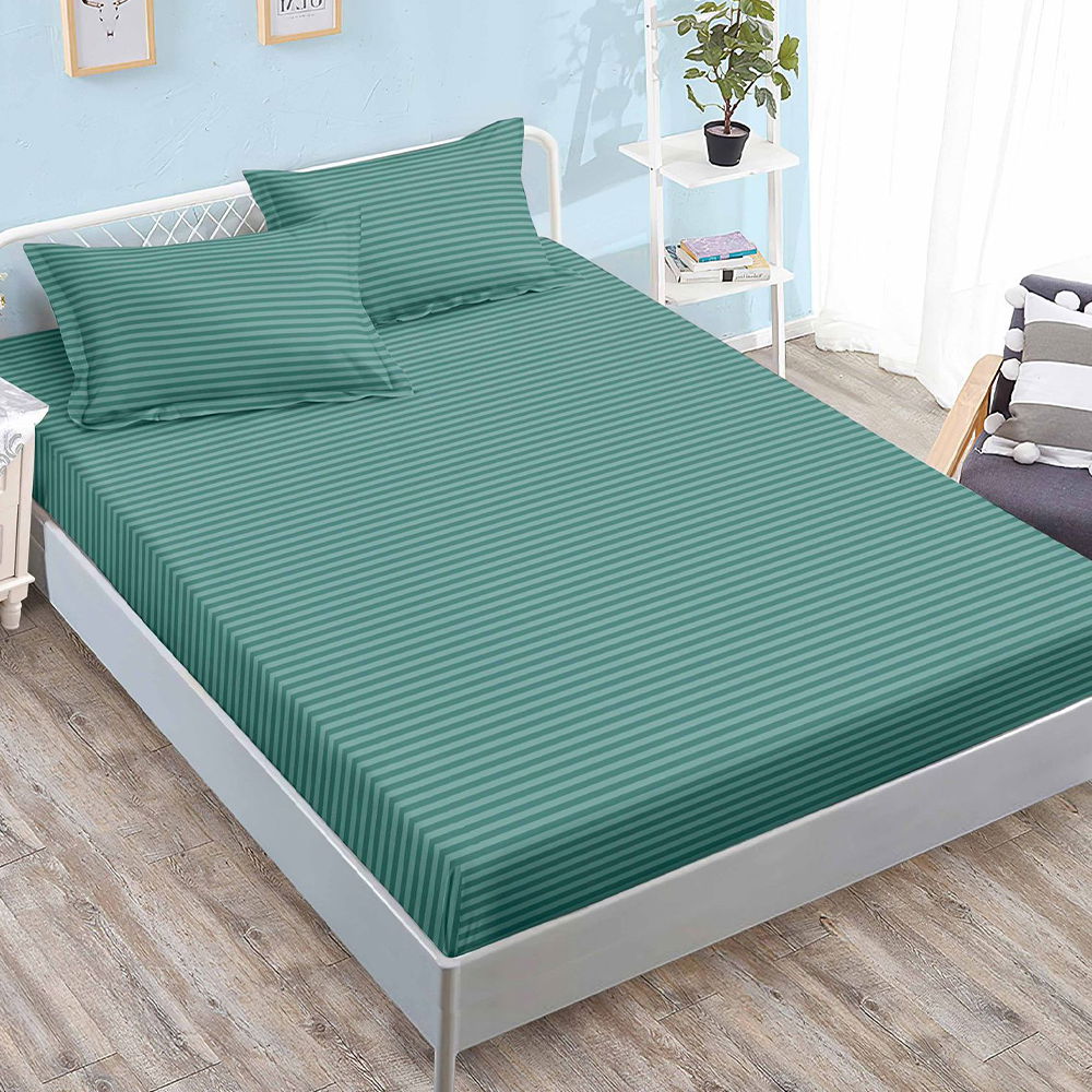 Cearceaf Pat Damasc cu Elastic - 160/180x200 + 2 Fete Perna - Verde Deschis - CED0021