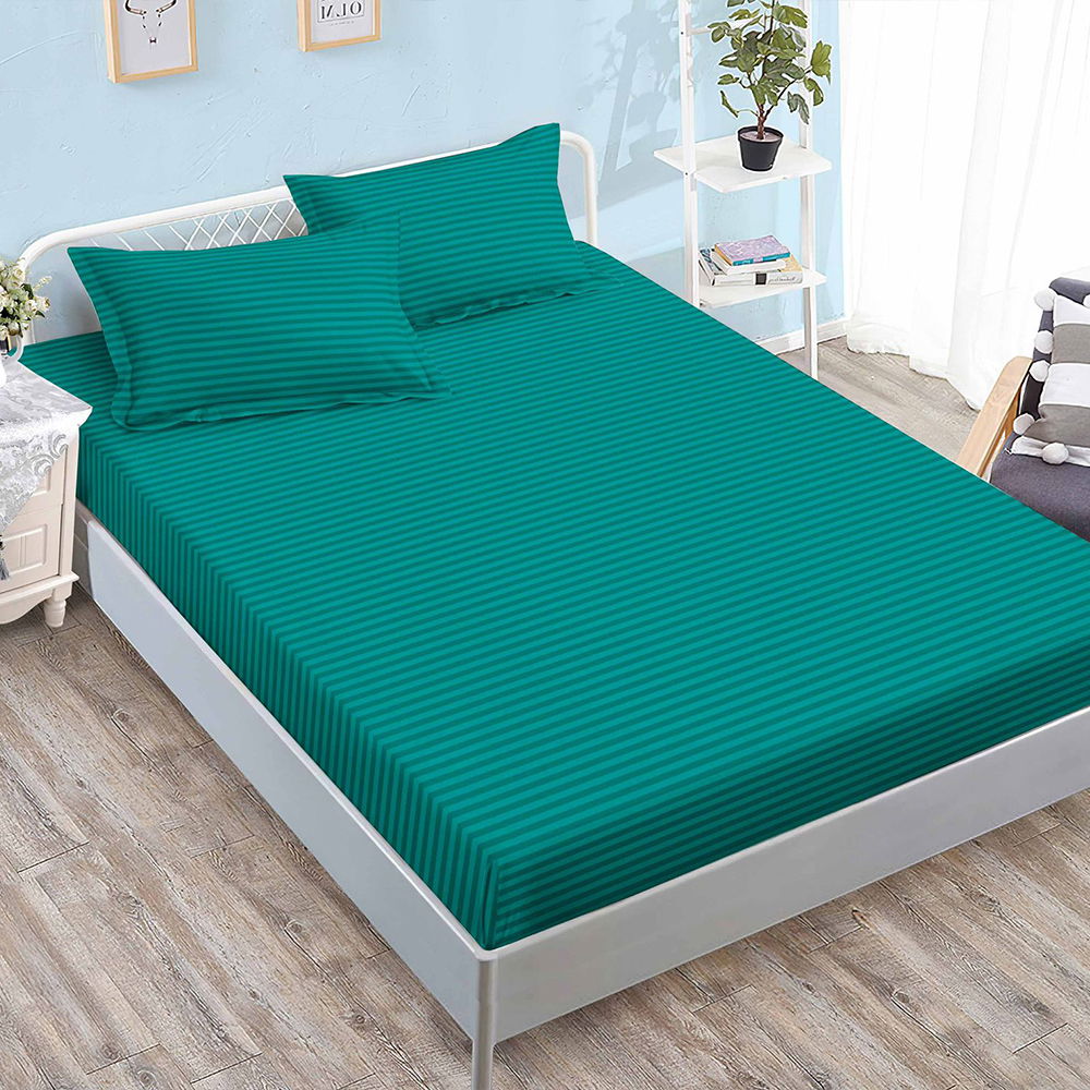 Cearceaf din Damasc cu Elastic - 160/180x200 + 2 Fete Perna - Verde Aprins - CED0015