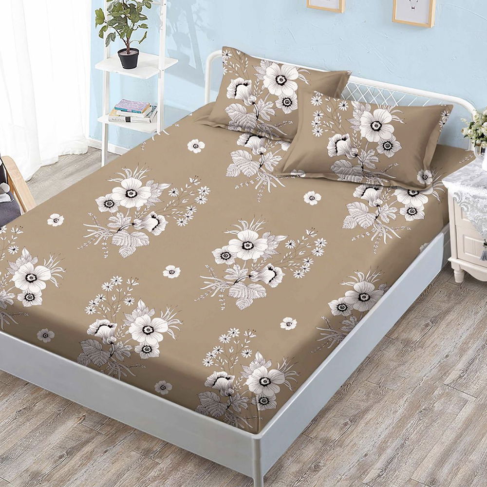 Cearceaf din Finet cu Elastic - 180x200 + 2 Fete Perna, Choco Flower - CEF0177