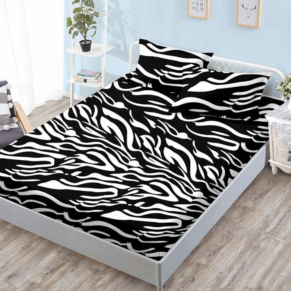 Cearceaf din Finet cu Elastic - 180x200 + 2 Fete Perna, Dungi Zebra - CEF0182