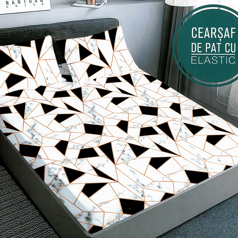 Cearceaf din Finet cu Elastic- 160/180×200 + 2 Fete Perna- Imprimeu Mozaic – CEF0333 160/180x200 imagine noua somnexpo.ro