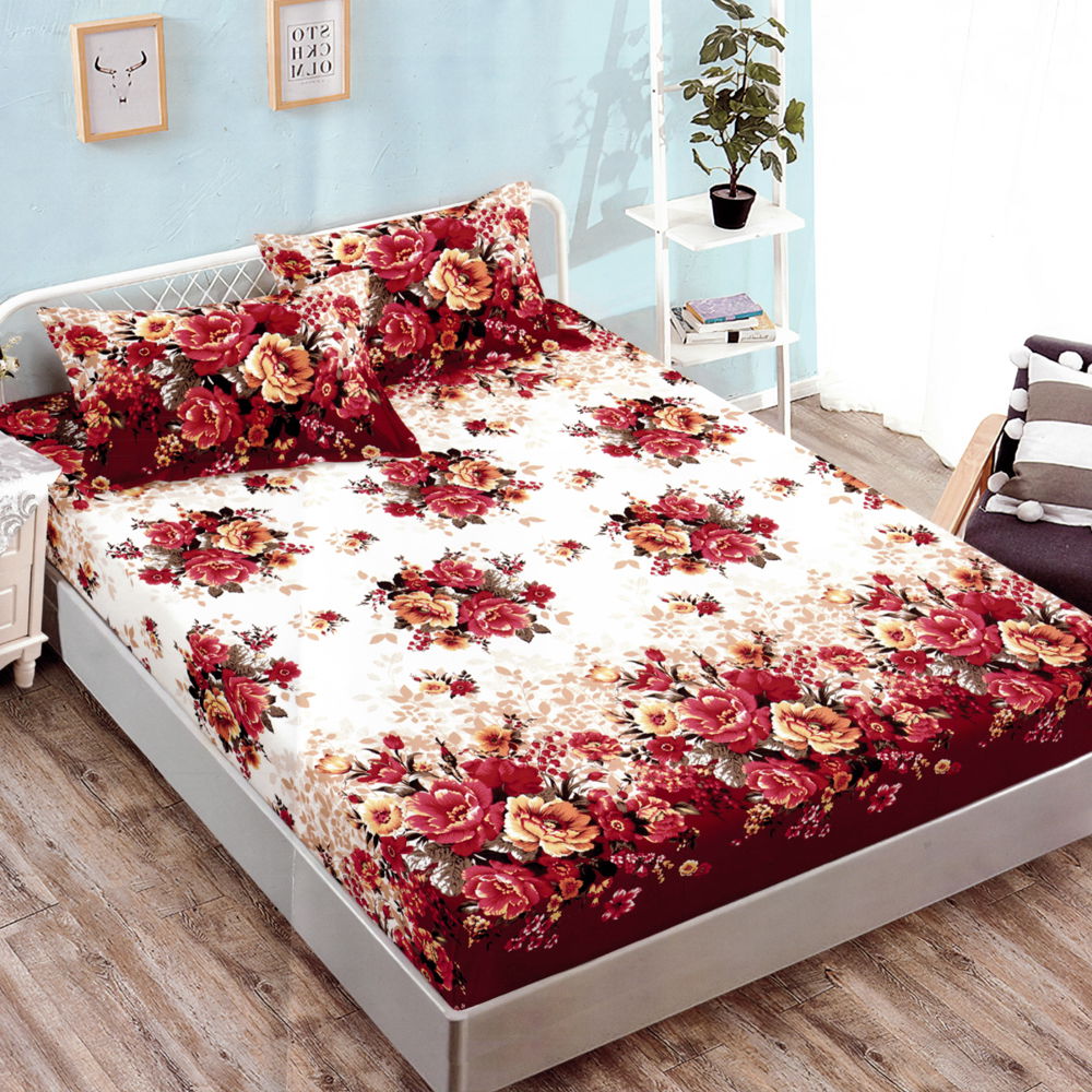 Cearceaf din Finet cu Elastic - 180x200 + 2 Fete Perna - Imprimeu Floral - CEF0357