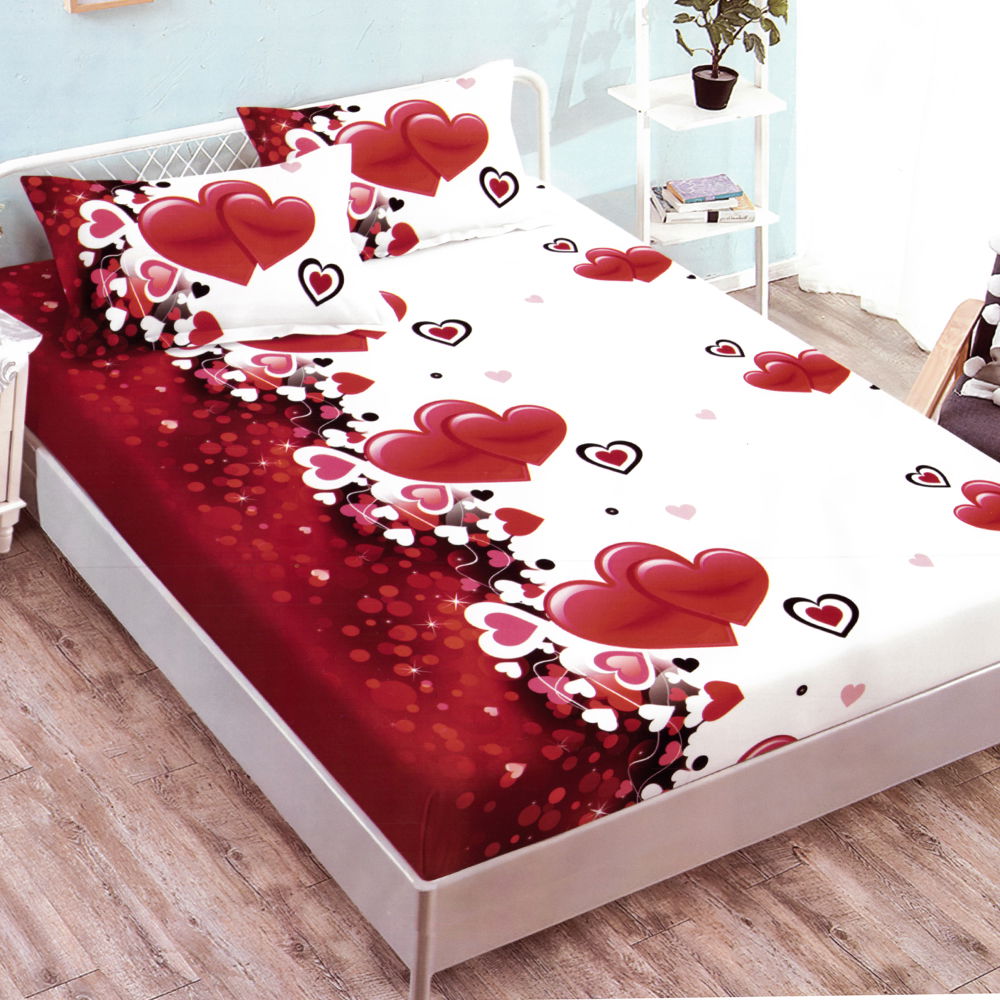 Cearceaf din Finet cu Elastic - 160x200 + 2 Fete Perna - Love - CEFS0614