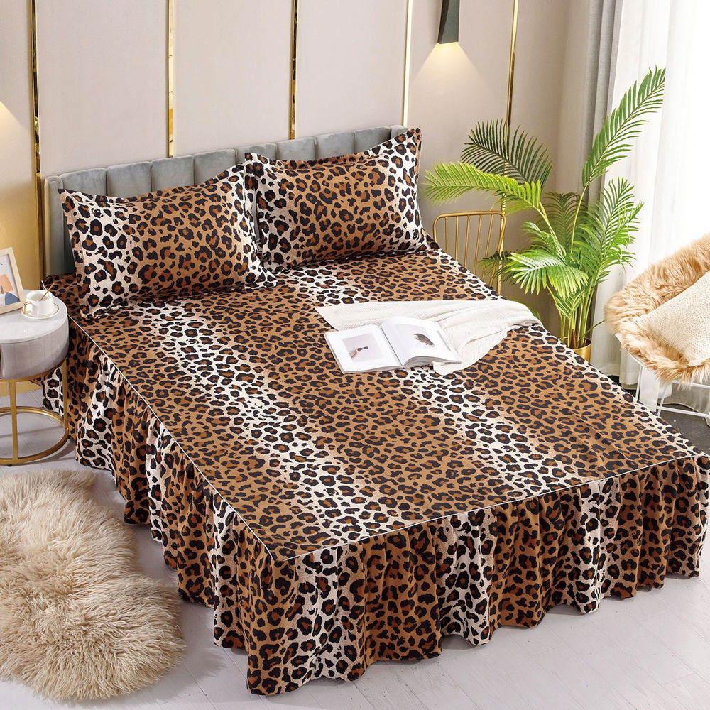 Cearceaf cu Volanase din Finet - 180x200 + 2 Fete Perna - Leopard - CEVN0125