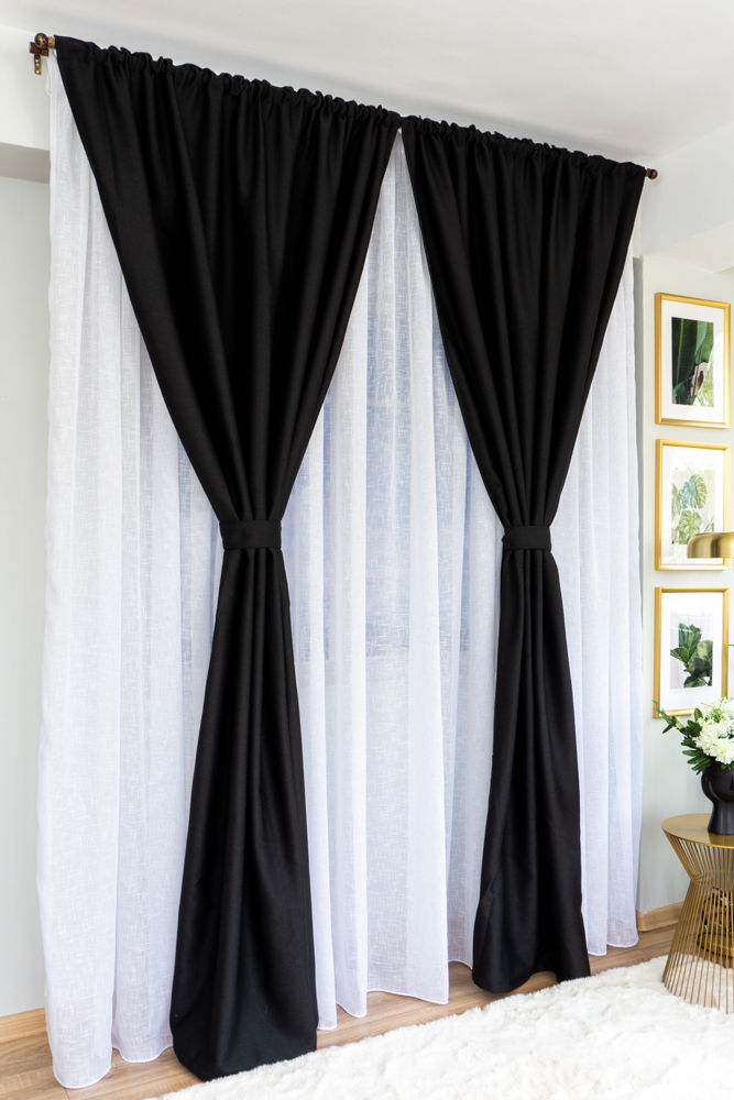 Set Jade - Perdea In Alb Premium si Draperie din In - Negru Oscuro