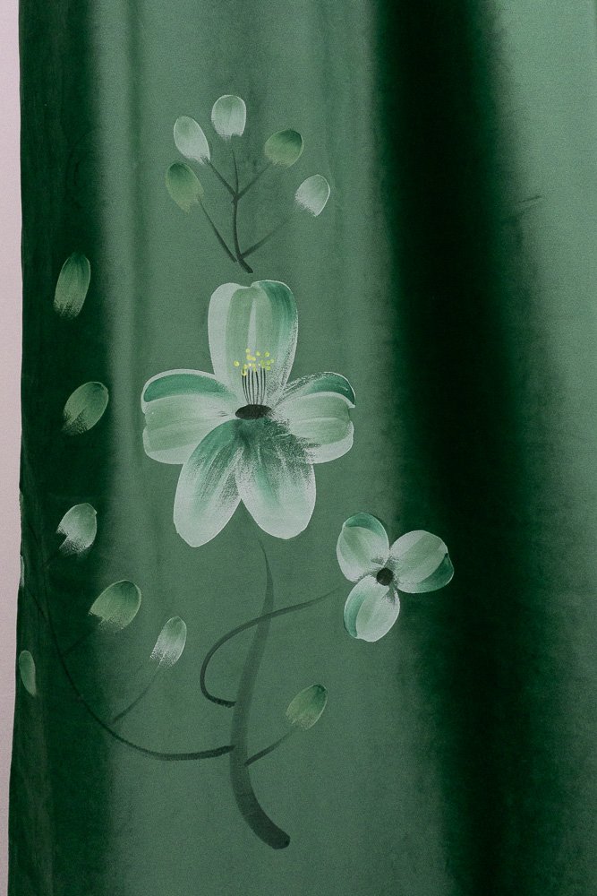 Draperie Catifea Verde cu Flori Pictate- CTFD015_PLC catifea imagine noua