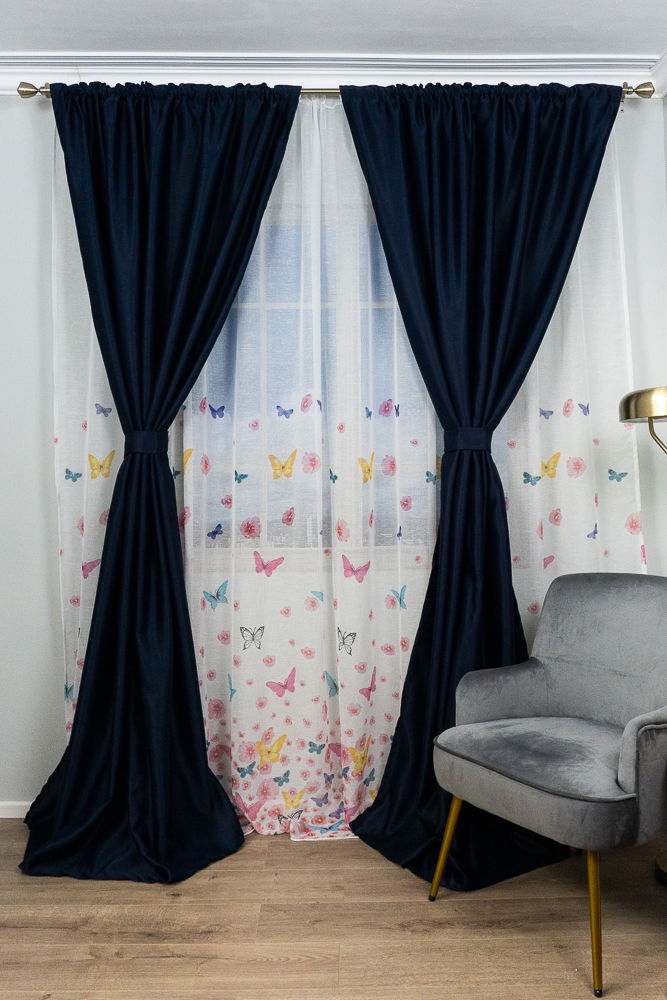 Set Complet – 2 Draperii Blackout Bleumarin si Perdea cu Fluturi din In -DRPDS001_ATL Set Complet – 2 Draperii Blackout Bleumarin si Perdea cu Fluturi din In -DRPDS001_ATL