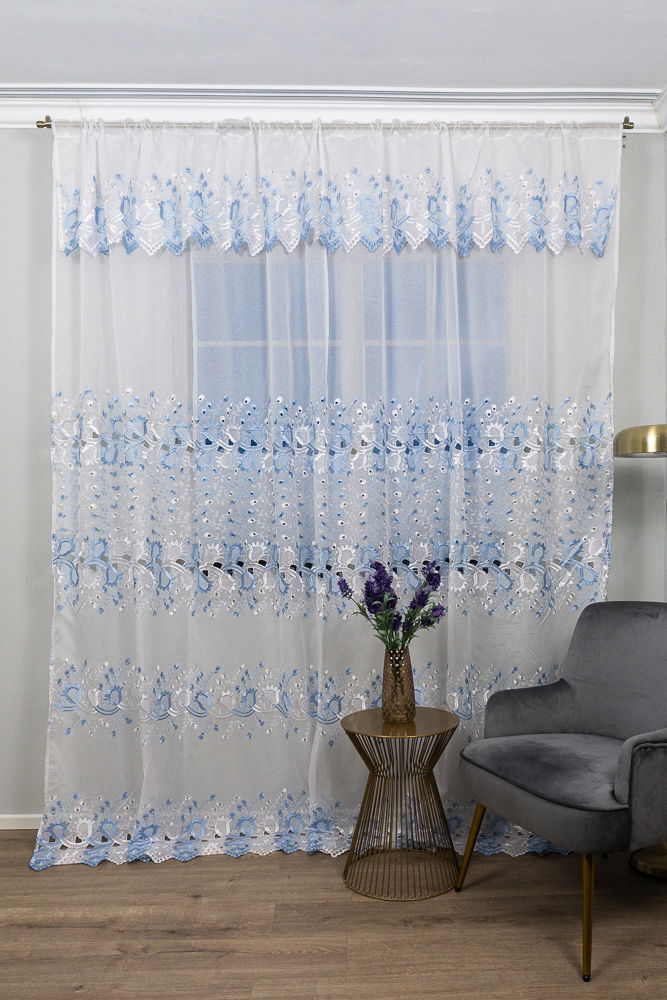 Perdea cu Flori Bleu Brodate 300x245cm cu Rejansa -PDS025A_300x245_ATL -PDS025A_300x245_ATL imagine noua