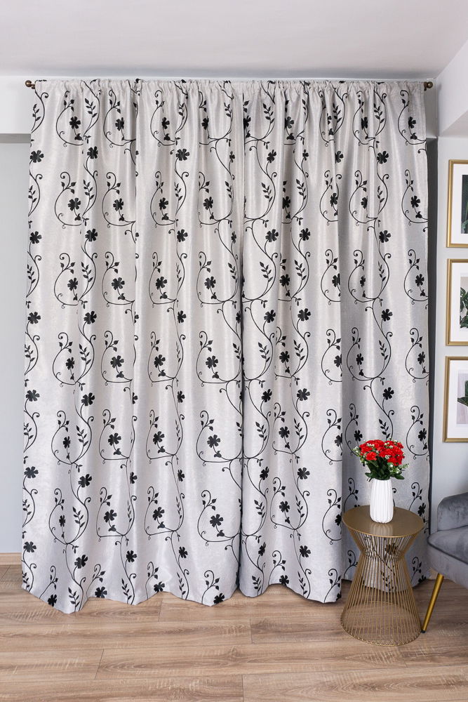 Set 2 Draperii Blackout Gri cu Flori de Poveste 100x200cm cu Rejansa - BOTD026A_100x200_ATL