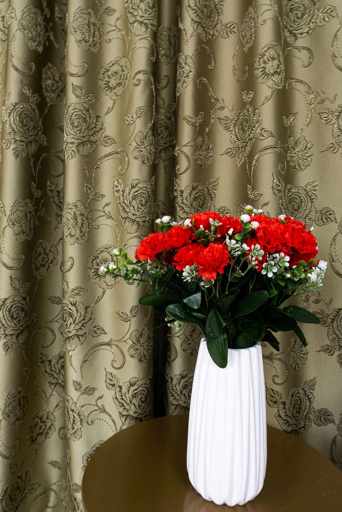 Set 2 Draperii Verde Kaki cu Imprimeu Floral 150x245cm cu Rejansa - DRPS031B_150x245_ATLOf