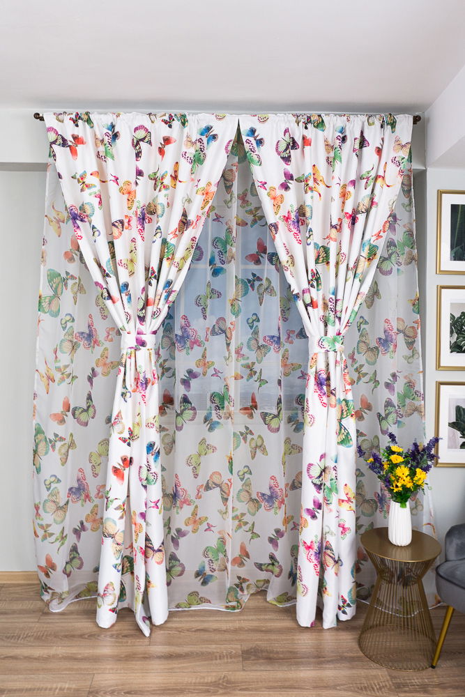 Set 2 Draperii Blackout 150x140cm cu Rejansa de 10cm – Fluturi Multicolori – BOTD000_150x140_ATL 10cm imagine noua