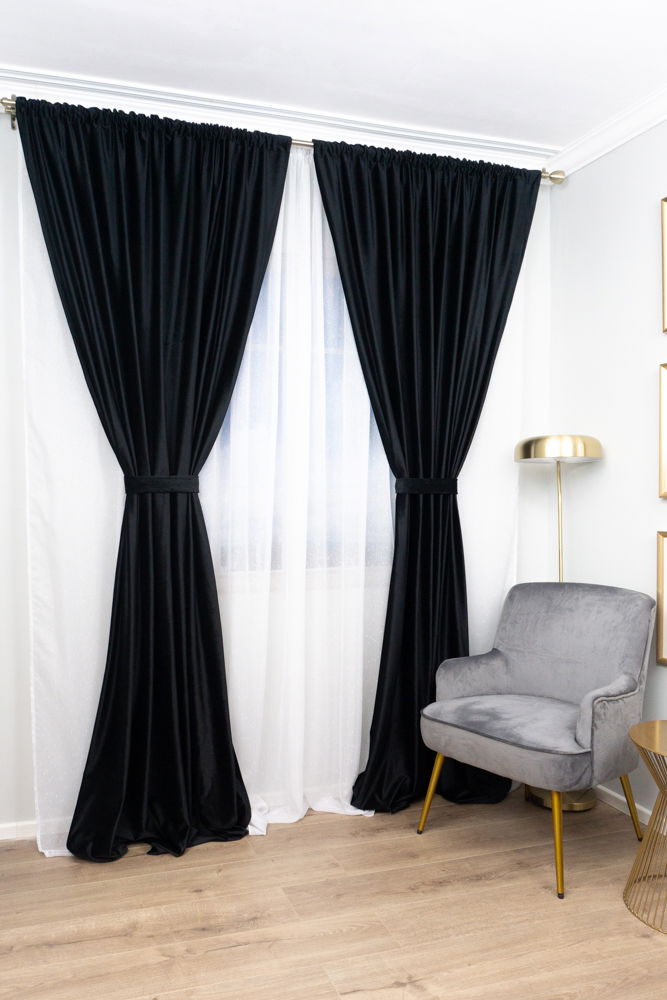 Set 2 Draperii Din Catifea 145X245Cm Cu Rejansa Catifea Neagra Ctfd000_145X245_Atl