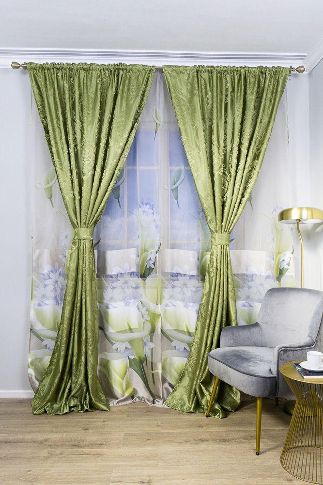 Set 2 Draperii Verde cu Imprimeu Turcesc 145x245cm cu Rejansa -DRPS003_145x245_ATL Set 2 Draperii Verde cu Imprimeu Turcesc 145x245cm cu Rejansa -DRPS003_145x245_ATL