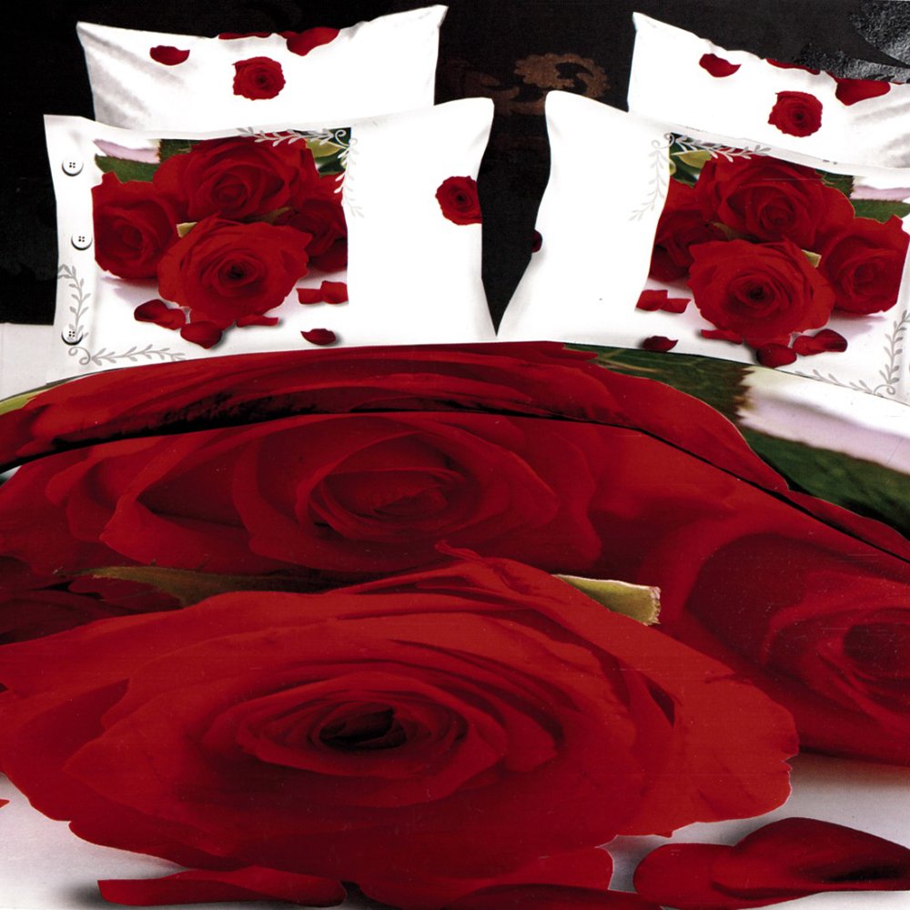 Lenjerie Bumbac Satinat 3D/5D – Trandafiri Rosii – LBDN01050 3D/5D