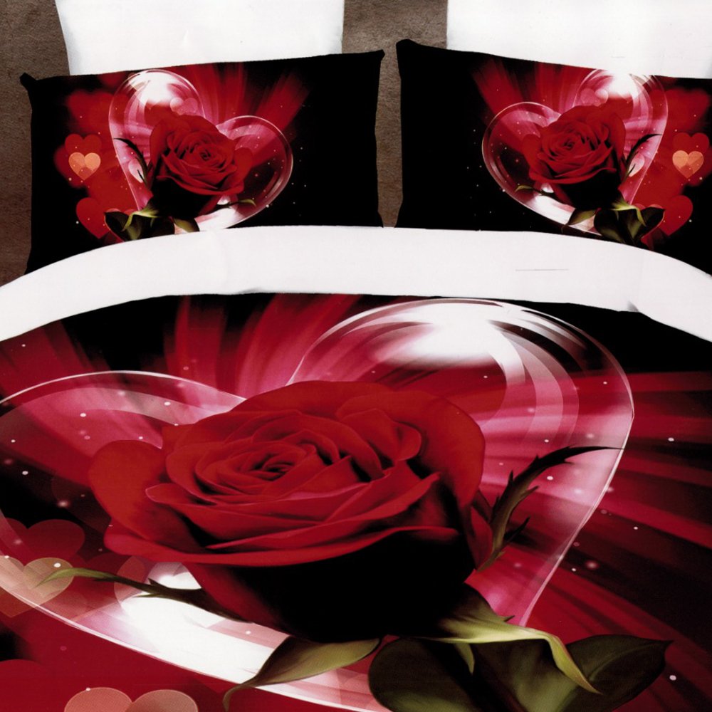 Lenjerie Bumbac Satinat 3D/5D – Trandafirii Iubirii – LBDN01051 3D/5D imagine noua somnexpo.ro