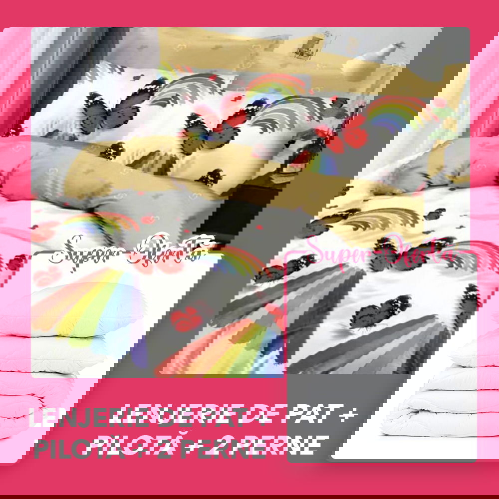 Colonial Motherland use Set CADOU - Lenjerie 6 Piese + Pilota + 2 Perne 50x70 cm - Fluturi Curcubeu LF0363 - somnexpo.ro Colonial Motherland use Set CADOU - Lenjerie 6 Piese + Pilota + 2 Perne 50x70 cm - Fluturi Curcubeu LF0363 - somnexpo.ro