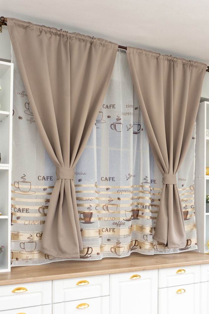 Set Bucatarie Mariah - Perdea Coffee Crem Bucatarie si Draperie Blackout Coffee