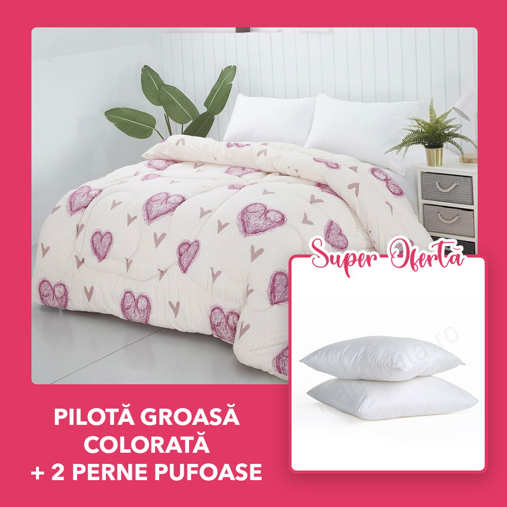 Set CADOU Pilota Groasa Colorata + 2 Perne 50x70cm - Inimi Desenate- PM0059