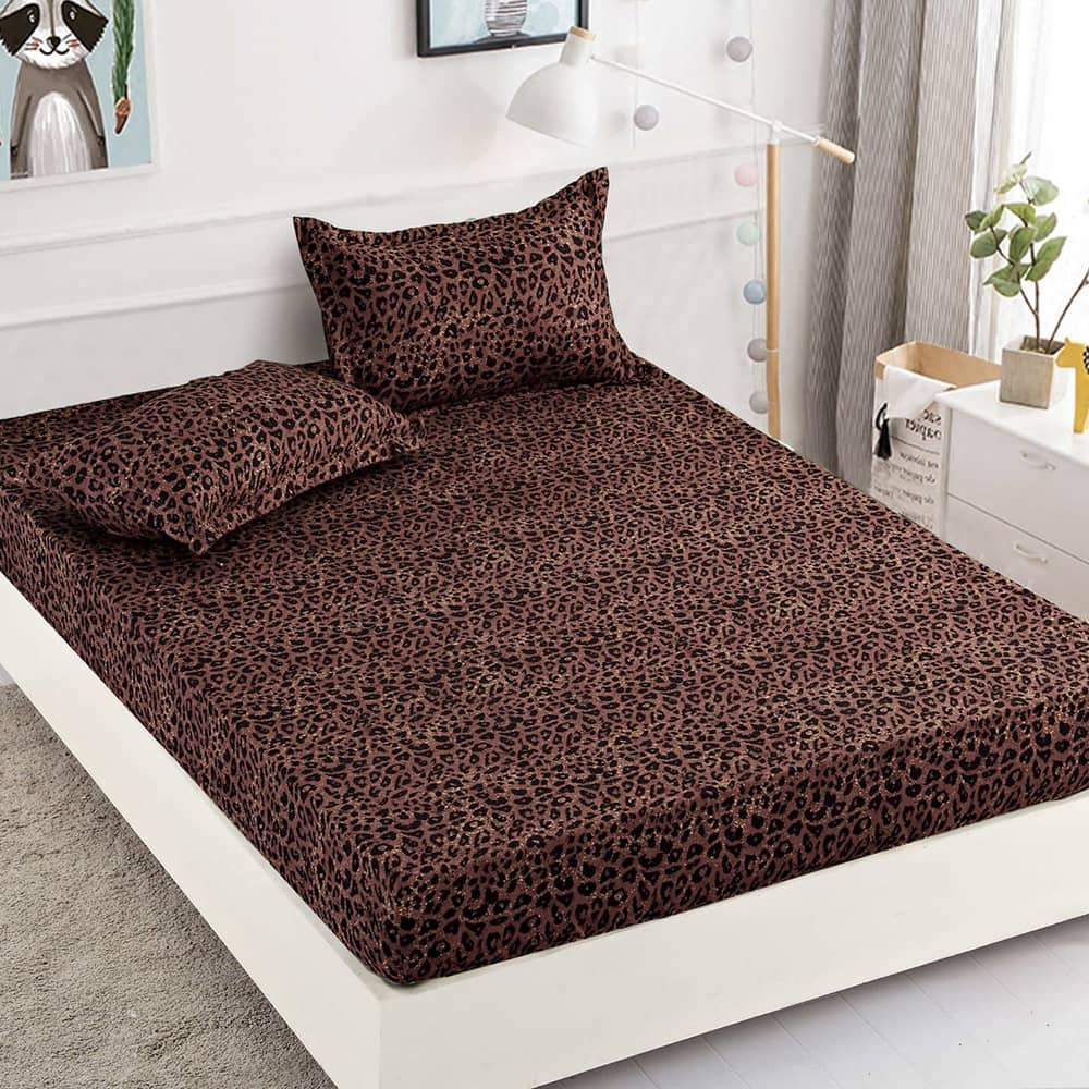 Cearceaf din Finet cu Elastic - RESIGILAT - 160/180x200 + 2 Fete Perna, Maro Animal Print - CEF218RESIG