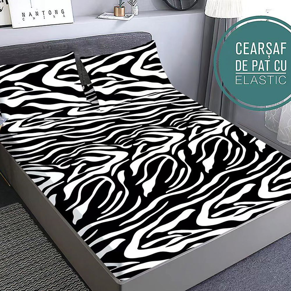 Cearceaf din Finet cu Elastic - 160/180x200 + 2 Fete Perna, Zebra - CEF0312