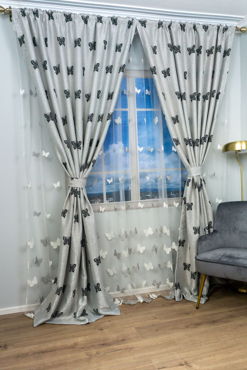SET Draperii Blackout 2Buc- 150x240cm cu Rejansa-Gri cu Fluturasi- BOTD012_150x240_ATL SET Draperii Blackout 2Buc- 150x240cm cu Rejansa-Gri cu Fluturasi- BOTD012_150x240_ATL